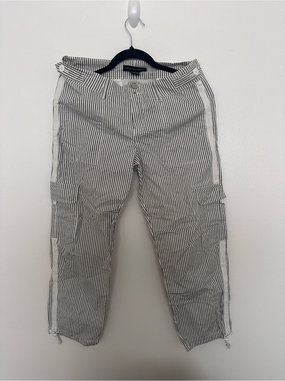 Anthropologie Black and White Striped Cargo Pants